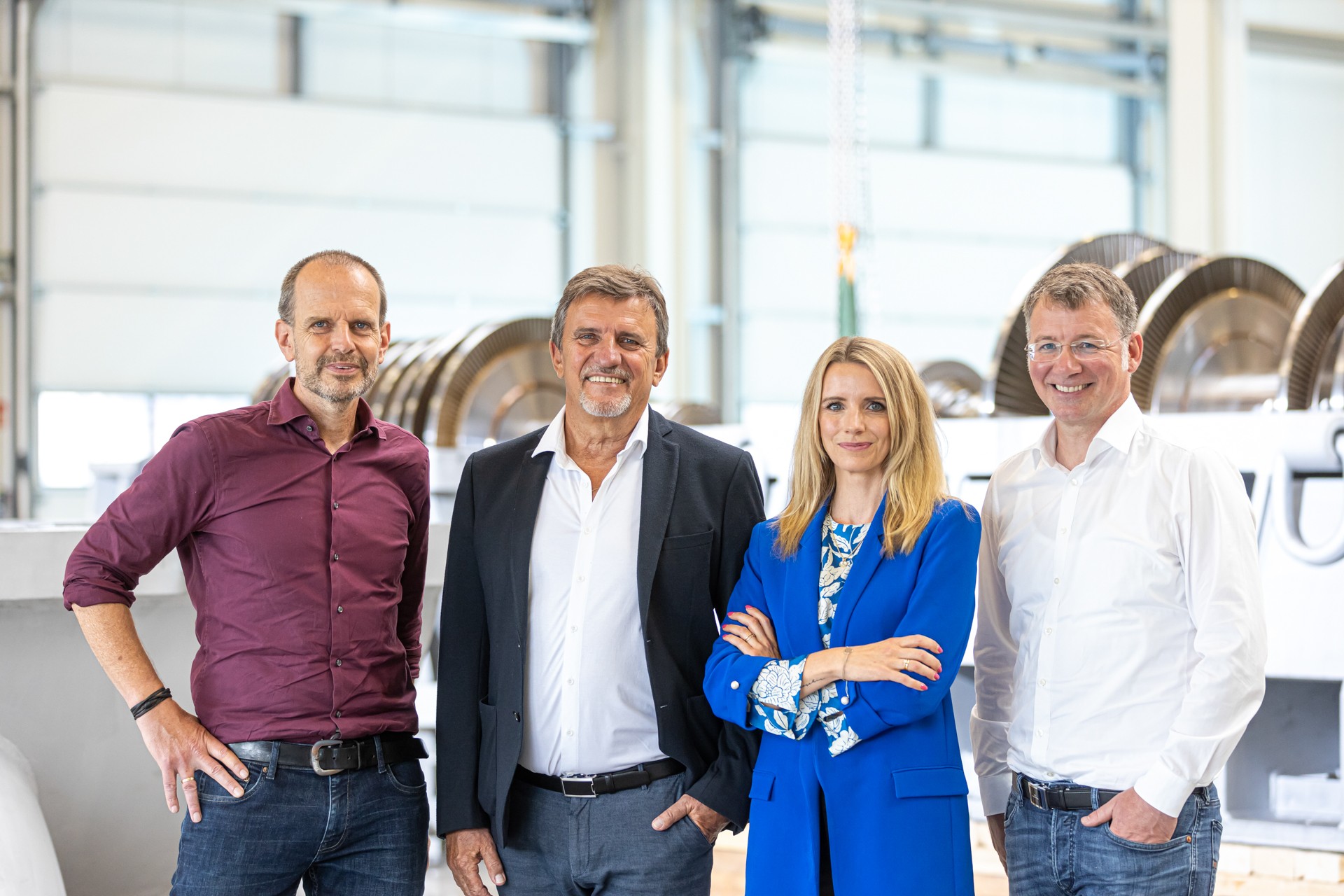 Unsere Geschäftsleitung (v. l. n. r.): Sven Kohl (Director of Sales and Project Management), Edwin Mecklenburger (Founder and Managing Director), Nina Mecklenburger-Galkowski (Director Corporate Development), Ulrich Heimann (Director Engineering)